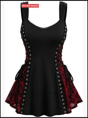 Plus Size Gothic Corset Tank Top Flocking Floral Sleeveless Punk Top